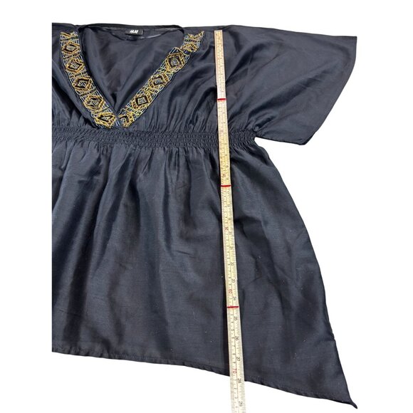 H&M Womens Black Embroidered V-Neck Tunic Size 16 Polyester - Picture 7 of 12
